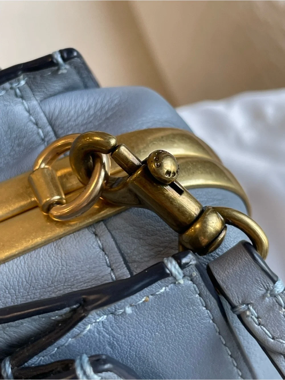 Coach Kisslock Dreamer 21 Blue Leather Satchel with Gold Hardware with Card